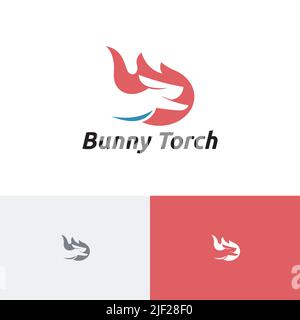 Rabbit Bunny Torch Fire Flame Running Speed Logo Stock Vector