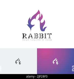 Rabbit Bunny Hare Fire Flame Spirit Negative Space Logo Stock Vector