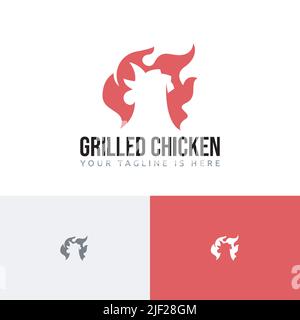 Hot Chicken Fire Grilled Rooster Food Restaurant Logo Stock Vector