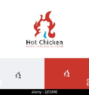 Hot Chicken Flame Fire Rooster Food Restaurant Logo Stock Vector