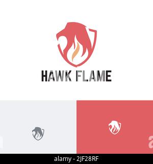 Hawk Flame Eagle Bird Fire Shield Animal Protection Logo Stock Vector