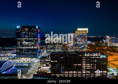 Building lit up for pride month in Atlantic Station in Atlanta Stock Photo