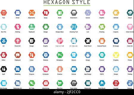 Art & Designing, drawing and web, and graphic design icons set. Glyph Flat vector illustration. Stock Vector