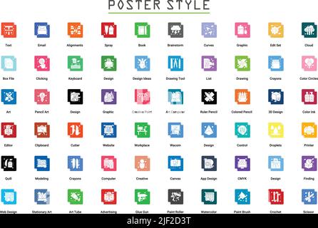 Art & Designing, drawing and web and graphic design icons set. Glyph Flat vector illustration. Stock Vector