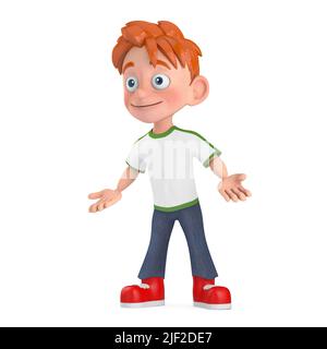 Cartoon Little Boy Teen Person Character Mascot on a white background. 3d Rendering Stock Photo