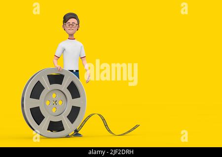 Film reel in metal frame on yellow background. Cinematography tape. Retro  technology. Cinema premiere. Documentary shooting. Copy space. 3d render  Stock Photo - Alamy