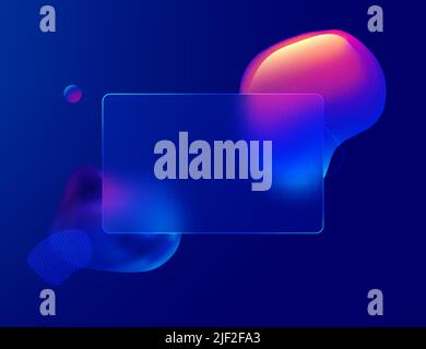 Glass morphism credit card template. Plastic rectangle of transparent plastic with blur effect. Liquid shapes morphism abstract art. Stock Vector