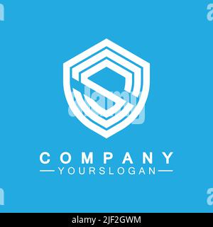Letter S monogram and shield sign combination. Line art logo design concept. Stock Vector