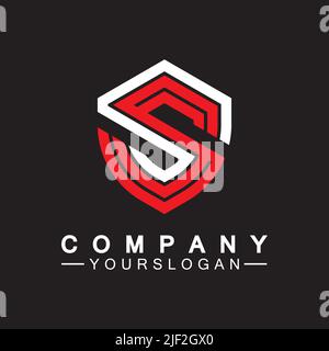 Letter S monogram and shield sign combination. Line art logo design concept. Stock Vector