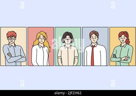 Portrait of diverse multiethnic employees or workers. Professional multiracial business group posing. Employment and recruitment. Vector illustration.  Stock Vector