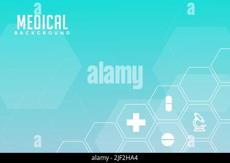 Azure background with inscriptions and icons of medicine and honeycombs Stock Vector
