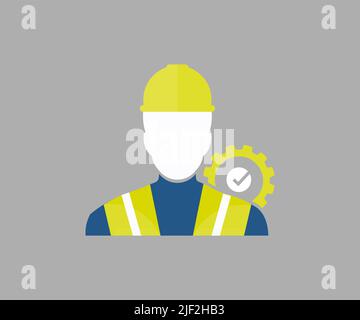 Safety Uniform and Hard Hat logo design. Industrial worker in safety equipment vector design and illustration. Stock Vector