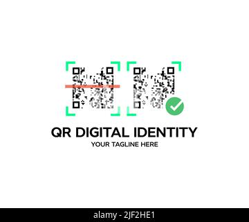 Scan QR code, ectronic, digital technology, barcode logo design. Qr code payment, Cashless technology, Digital money concept vector design. Stock Vector
