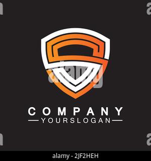 Letter S monogram and shield sign combination. Line art logo design concept. Stock Vector