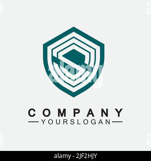 Letter S monogram and shield sign combination. Line art logo design concept. Stock Vector