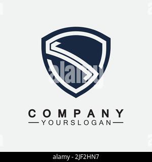 Letter S monogram and shield sign combination. Line art logo design concept. Stock Vector