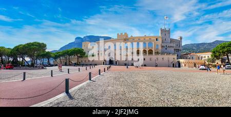 Monaco-Ville, Monaco:August 13,2021:Prince's Palace of Monaco,French Riviera. Exterior view of palace - official residence of Prince of Monaco. Stock Photo
