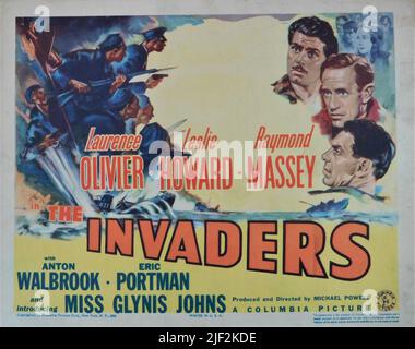 LAURENCE OLIVIER LESLIE HOWARD RAYMOND MASSEY ERIC PORTMAN ANTON WALBROOK and GLYNIS JOHNS in 49TH PARALLEL aka THE INVADERS (in US) 1941 director MICHAEL POWELL original story and screenplay EMERIC PRESSBURGER Ortus Films / Columbia Pictures Stock Photo