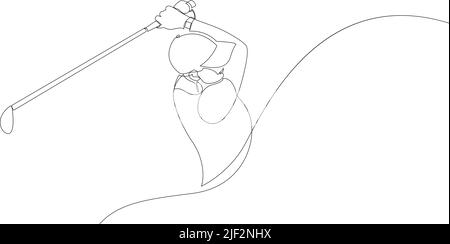 Premium Vector  Single continuous line drawing happy golf player swing the golf  club to hit the ball design vector