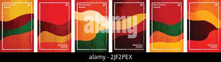 Black History Month theme color tone, hues crushed paper vertical background template frame. Black lives matter. Set of 6 collection. User interface Stock Vector