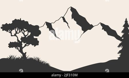 Mountain vector illustration. Old style black and white mountain vector illustration on white background. Black and white mountain Stock Vector