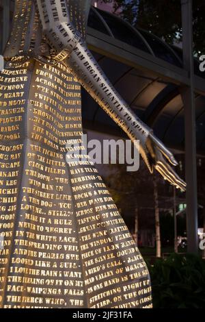 Statue honoring Katherine Mansfield, writer, in Midland Square, Lambton Quay, Wellington, North Island, New Zealand Stock Photo