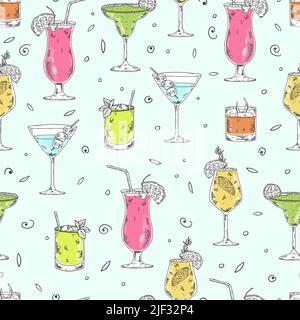 Fun hand drawn cocktails seamless pattern, great for banners, textiles, wallpapers, wrapping - vector design Stock Vector