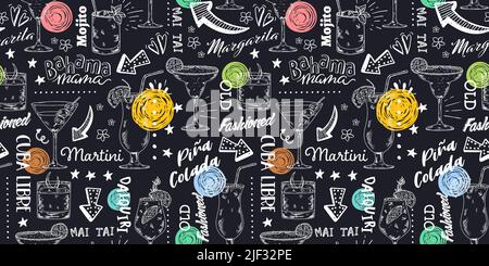 Fun hand drawn cocktails seamless pattern, great for banners, textiles, wallpapers, wrapping - vector design Stock Vector