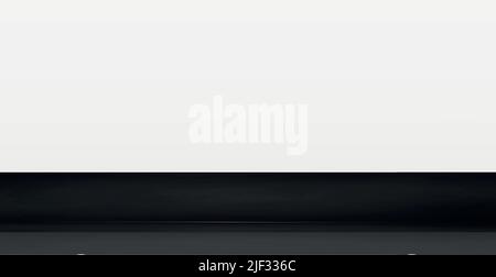 Black metal table top on white panoramic background, promotional web template - Vector illustration Stock Vector