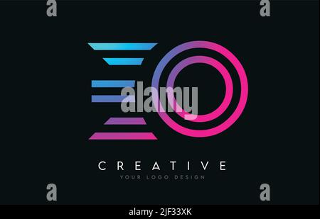 Monogram Lines EO E O Letter Logo Design in Neon Colors. Creative Modern Letters Vector Icon Logo Illustration. Stock Vector