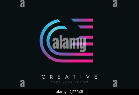Monogram Lines CE C E Letter Logo Design in Neon Colors. Creative Modern Letters Vector Icon Logo Illustration. Stock Vector