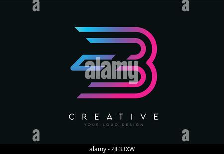 Monogram Lines EB E B Letter Logo Design in Neon Colors. Creative Modern Letters Vector Icon Logo Illustration. Stock Vector