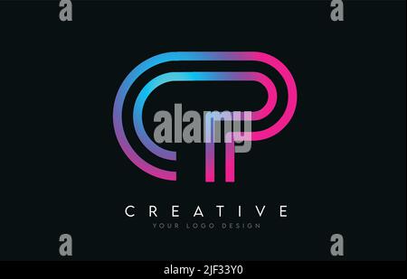Monogram Lines CP C P Letter Logo Design in Neon Colors. Creative Modern Letters Vector Icon Logo Illustration. Stock Vector