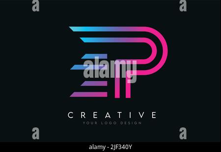 Monogram Lines EP E P Letter Logo Design in Neon Colors. Creative Modern Letters Vector Icon Logo Illustration. Stock Vector