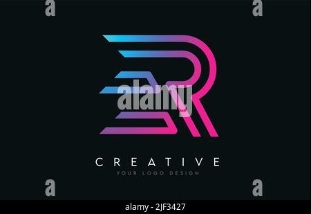 Monogram Lines ER E R Letter Logo Design in Neon Colors. Creative Modern Letters Vector Icon Logo Illustration. Stock Vector