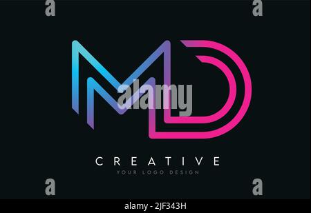 Monogram Lines MD M D Letter Logo Design in Neon Colors. Creative Modern Letters Vector Icon Logo Illustration. Stock Vector