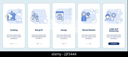 Life skills light blue onboarding mobile app screen Stock Vector