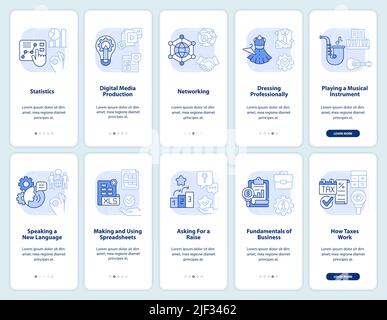 Skills for life light blue onboarding mobile app screen set Stock Vector