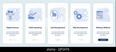 Important competencies light blue onboarding mobile app screen Stock Vector