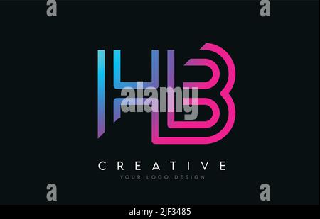 Monogram Lines HB H B Letter Logo Design in Neon Colors. Creative Modern Letters Vector Icon Logo Illustration. Stock Vector