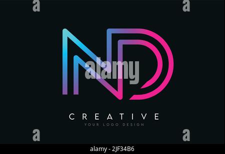 Monogram Lines ND N D Letter Logo Design in Neon Colors. Creative Modern Letters Vector Icon Logo Illustration. Stock Vector