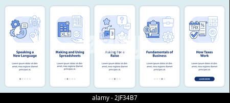 Experiences light blue onboarding mobile app screen Stock Vector