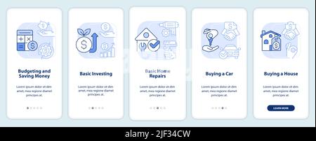 Important knowledges light blue onboarding mobile app screen Stock Vector
