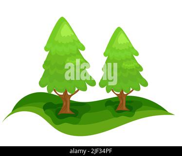 Two green spruce trees in forest. Christmas tree Stock Vector