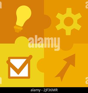 Yellow project development cycle concept on white background. From idea to implementation. Vector illustration for icon, poster, leaflet, web site or Stock Vector