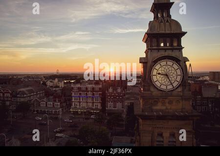 Southport, England, United kingdom - 27th may, 2018: rooftops buildings with sunset background in famous coastal city Southport Stock Photo