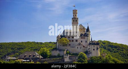 Marksburg castle, the only medieval hilltop castle on the Middle Rhine that has never been destroyed, Germany, Rhineland-Palatinate, Braubach Stock Photo