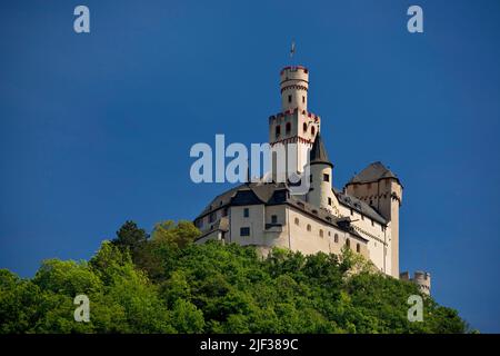 Marksburg castle, the only medieval hilltop castle on the Middle Rhine that has never been destroyed, Germany, Rhineland-Palatinate, Braubach Stock Photo