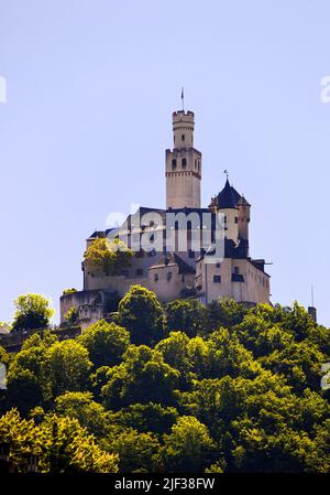 Marksburg castle, the only medieval hilltop castle on the Middle Rhine that has never been destroyed, Germany, Rhineland-Palatinate, Braubach Stock Photo