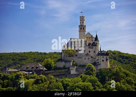 Marksburg castle, the only medieval hilltop castle on the Middle Rhine that has never been destroyed, Germany, Rhineland-Palatinate, Braubach Stock Photo